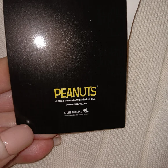 Nwt Peanuts By Aeorpostle Sz M Cream Cable Knit Sweater with Snoopy Embroydered - Picture 6 of 10